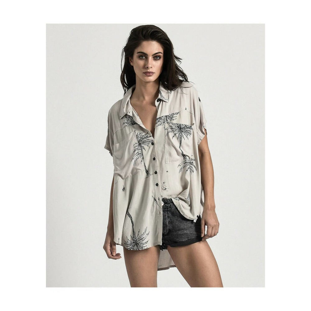 One Teaspoon Women's Palm Tree Antigua Oversized Shirt Button Down *Read